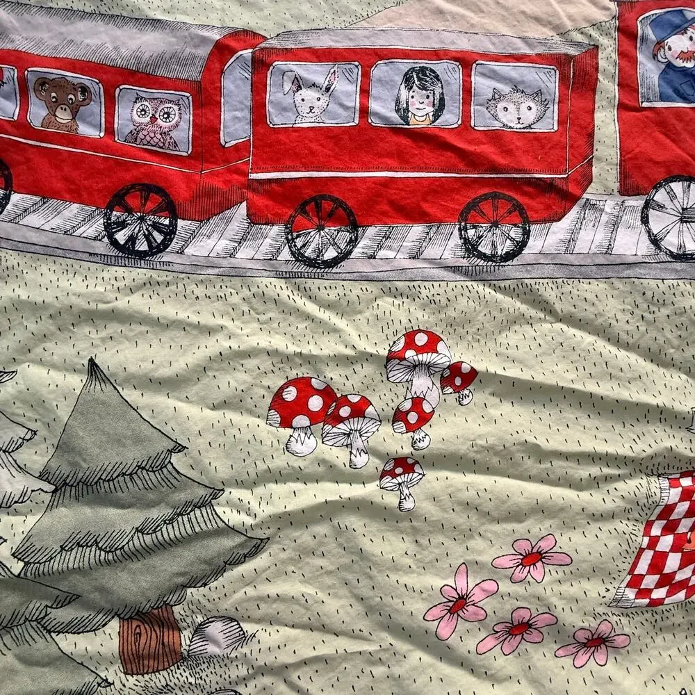 IKEA UTELEK Twin Duvet Cover Train Woodland Animals Vintage Kids Bedding